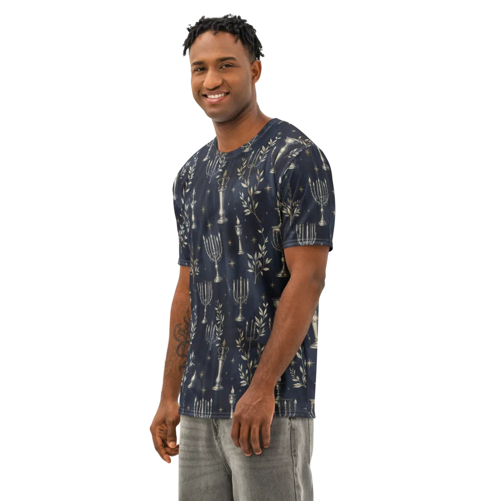 Midnight Candelabra on Men's Cotton Crew Neck T-Shirt — Left Front