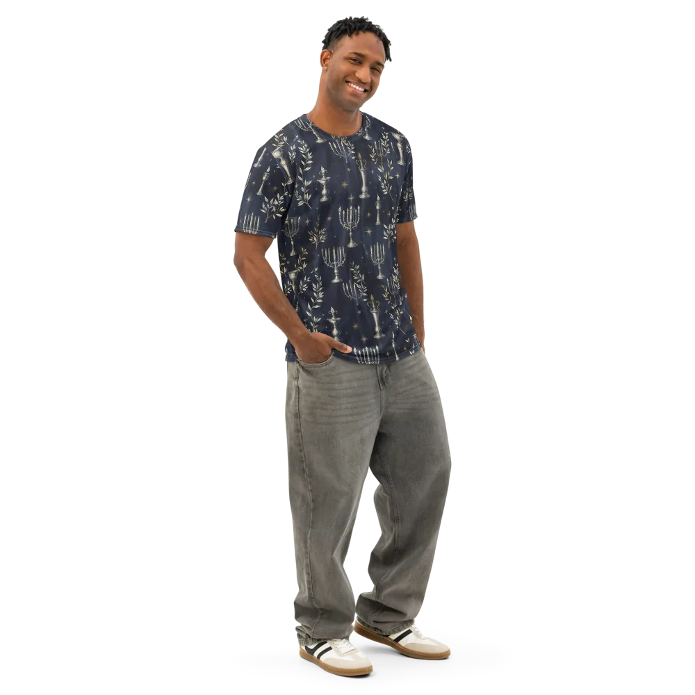 Midnight Candelabra on Men's Cotton Crew Neck T-Shirt — Right Front
