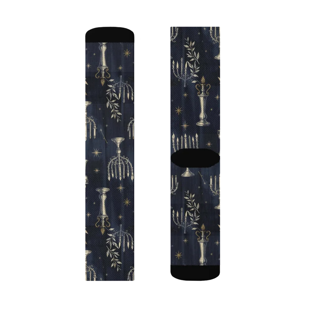Midnight Candelabra on Socks — Left Sock