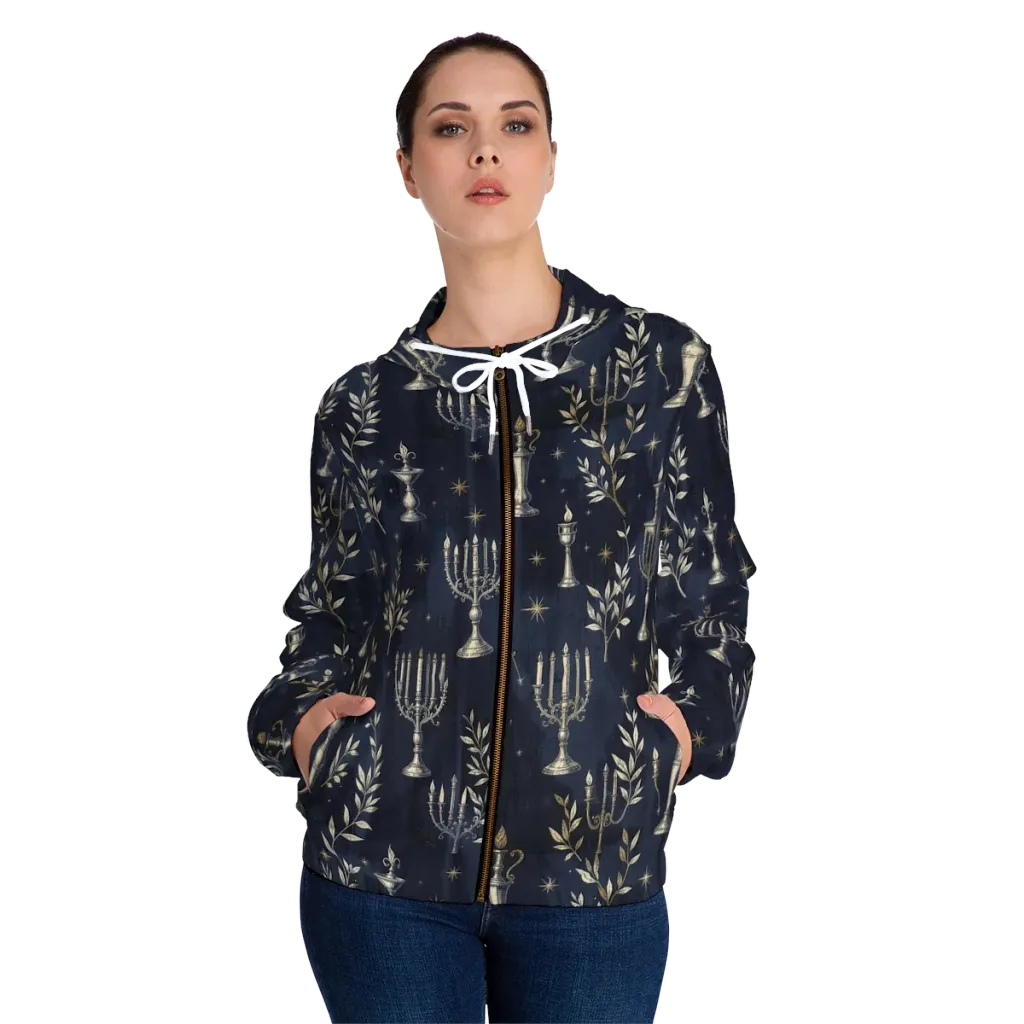 Midnight Candelabra on Women's Full-Zip Hoodie — Front On Person