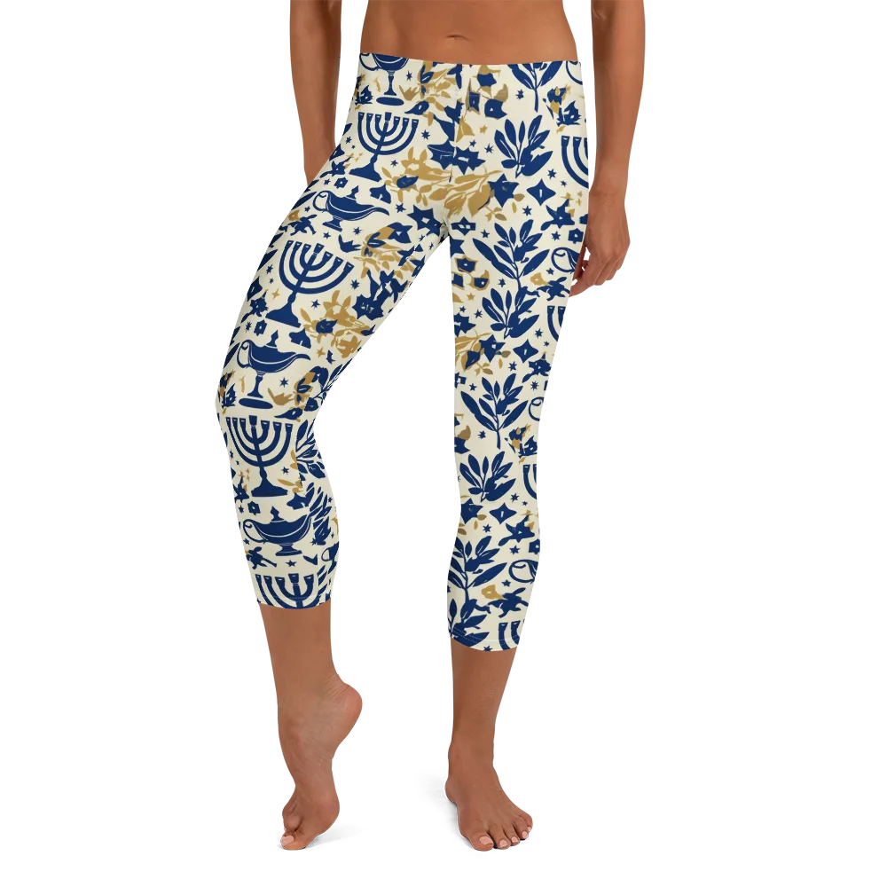 Gilded Hanukkah Garden on Capri Leggings — Front