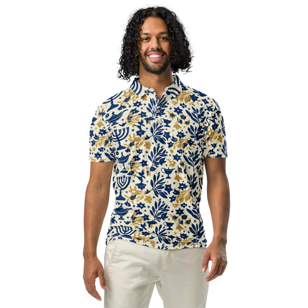 Gilded Hanukkah Garden on Men's Slim Fit Polo Shirt — Front