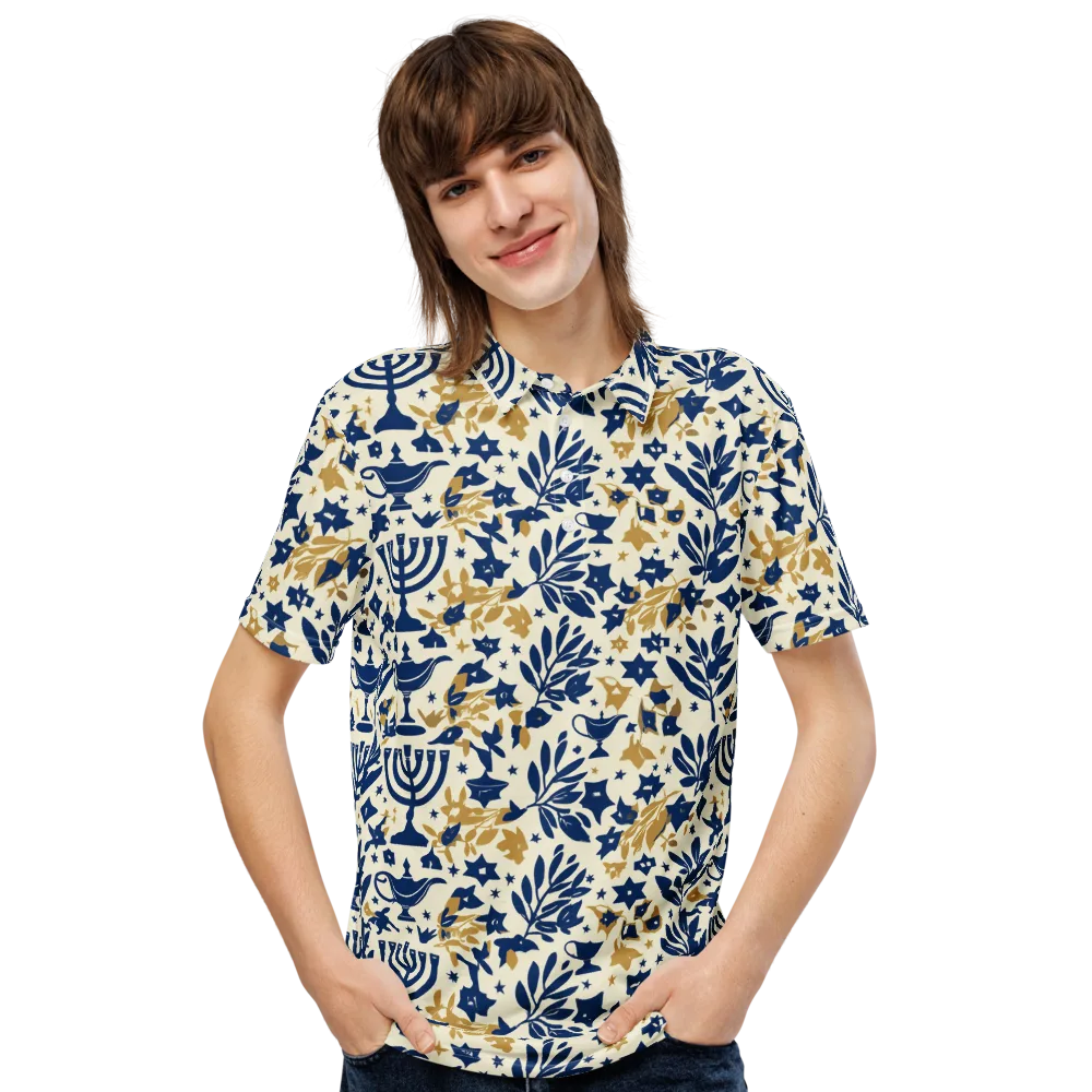 Gilded Hanukkah Garden on Men's Slim Fit Polo Shirt — Front