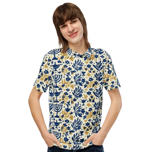 Gilded Hanukkah Garden on a Men's Slim Fit Polo Shirt