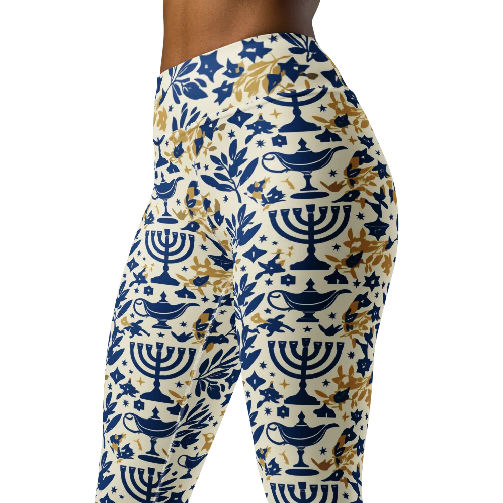 Gilded Hanukkah Garden on Yoga Leggings — Left Front