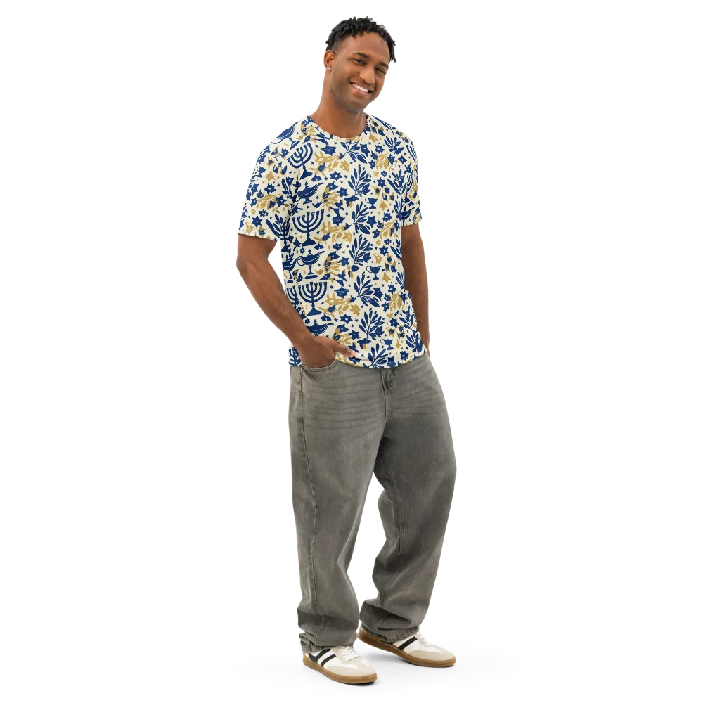Gilded Hanukkah Garden on Men's Cotton Crew Neck T-Shirt — Right Front