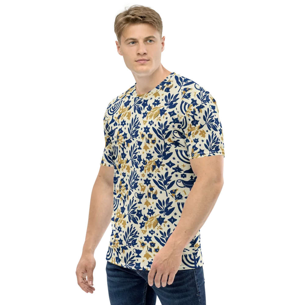 Gilded Hanukkah Garden on Men's Crew Neck T-Shirt — Left