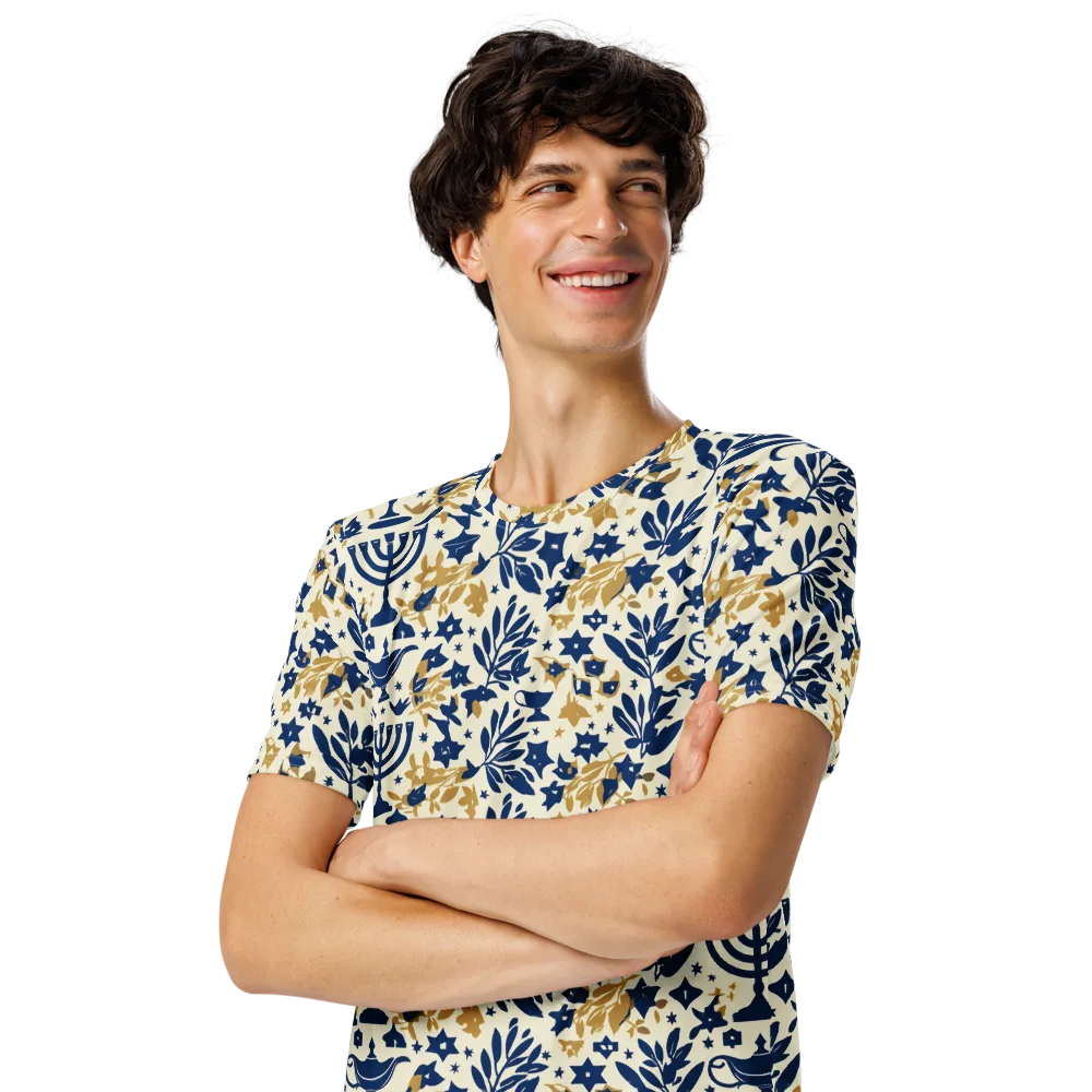 Gilded Hanukkah Garden on Men's Crew Neck T-Shirt — Left Front