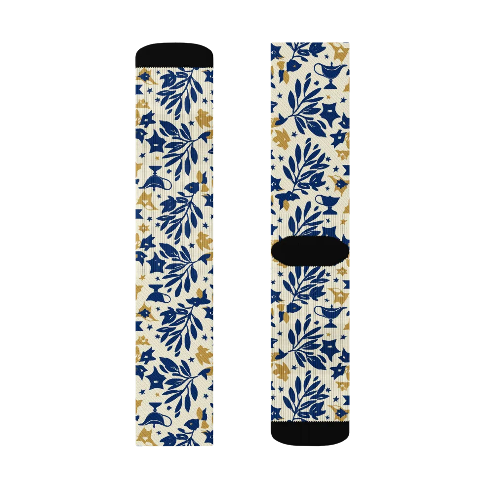 Gilded Hanukkah Garden on Socks — Right Sock
