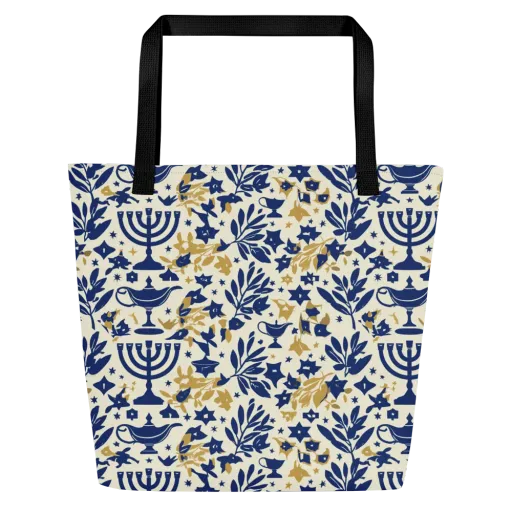 Gilded Hanukkah Garden on a Large Tote Bag W/ Pocket