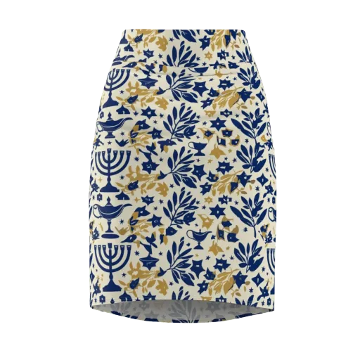 Gilded Hanukkah Garden on a Pencil Skirt
