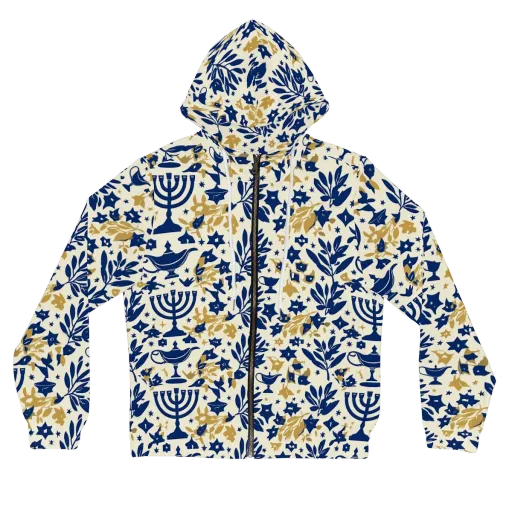Gilded Hanukkah Garden on a Women's Full-Zip Hoodie