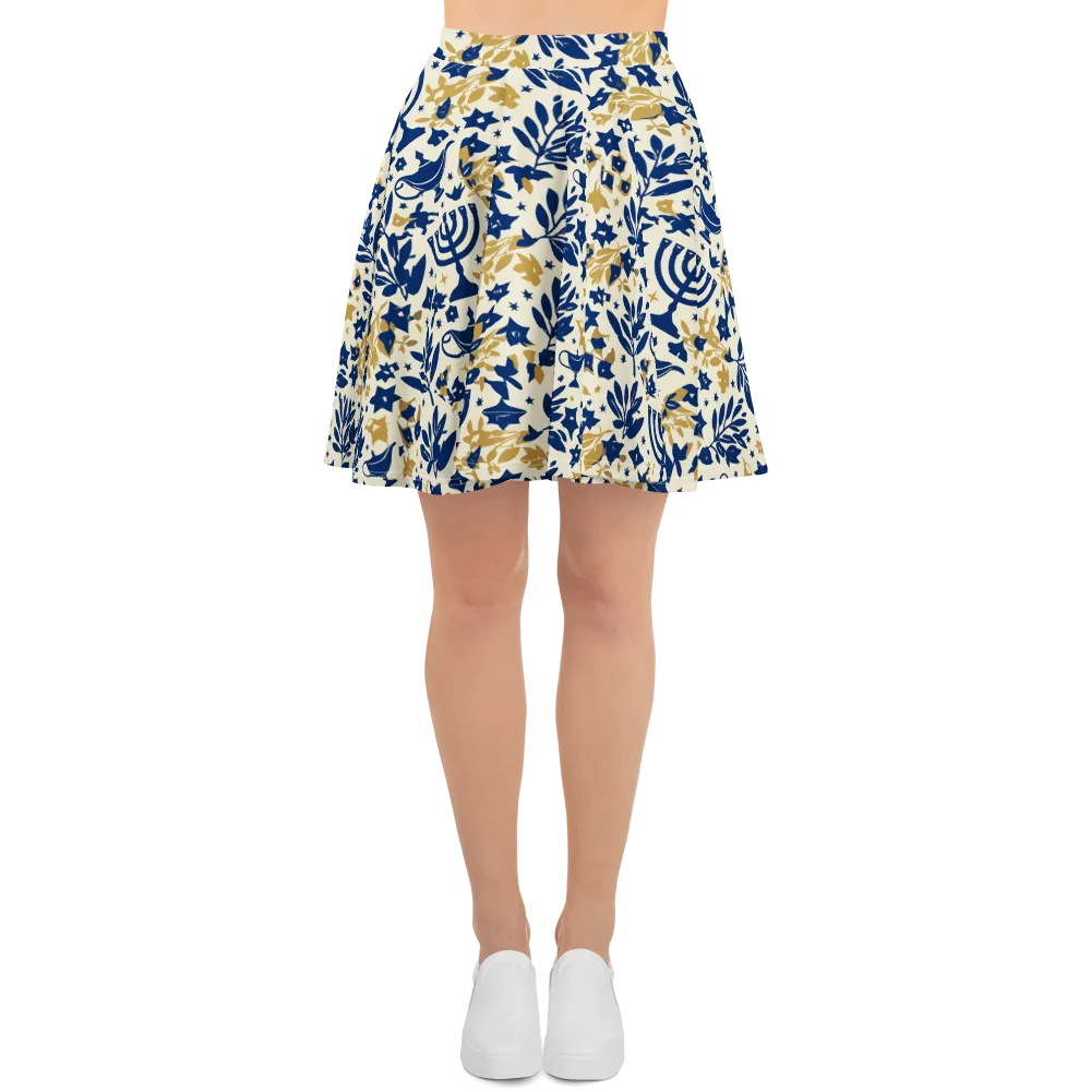 Gilded Hanukkah Garden on Skater Skirt — Front