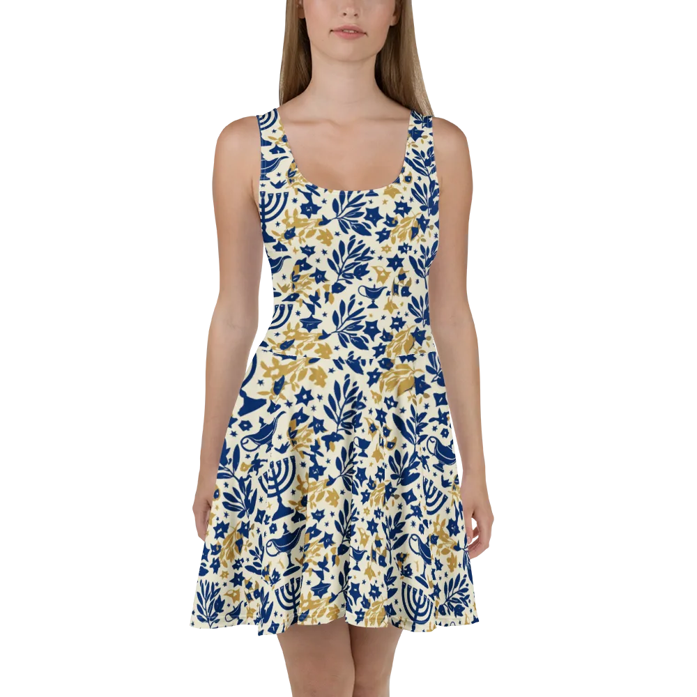 Gilded Hanukkah Garden on Skater Dress — Front