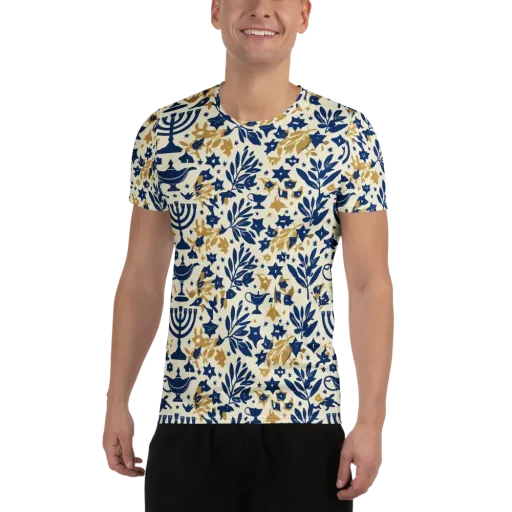 Gilded Hanukkah Garden on a Men's Athletic T-Shirt
