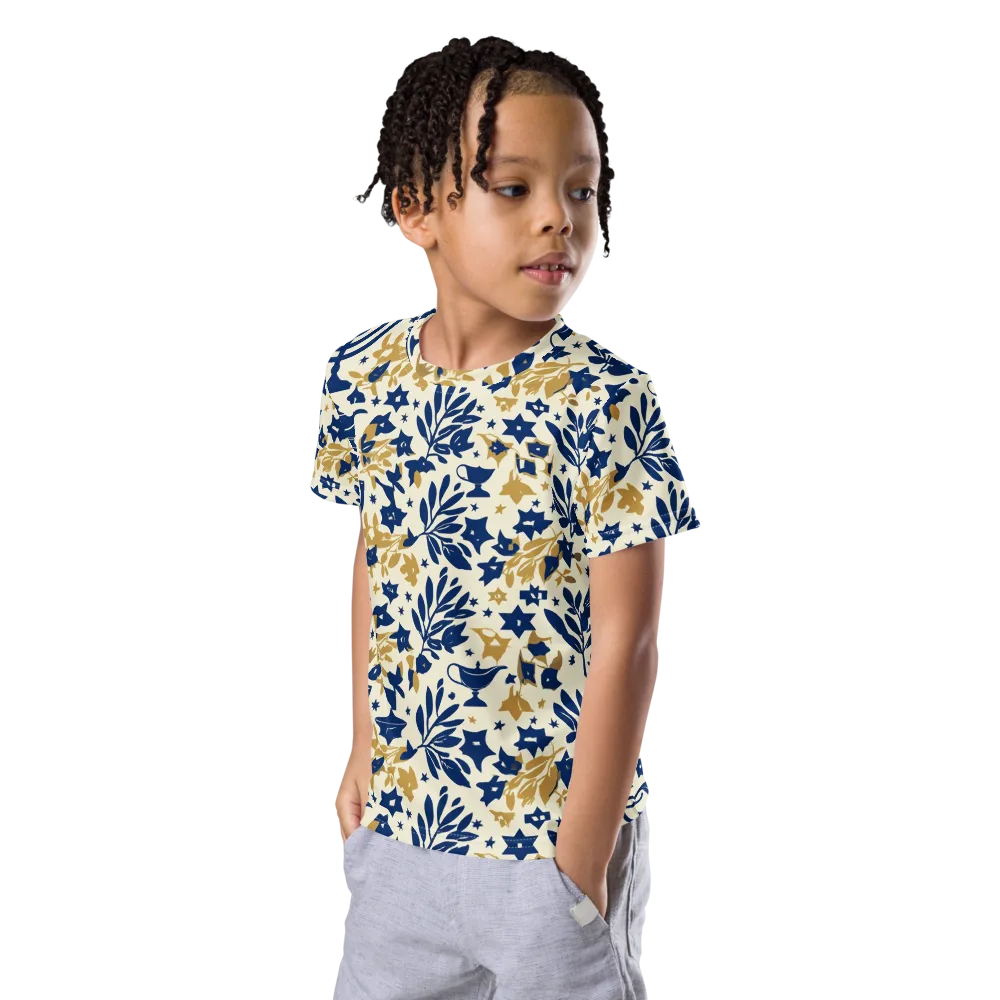 Gilded Hanukkah Garden on Kids Crew Neck T-Shirt — Left Front