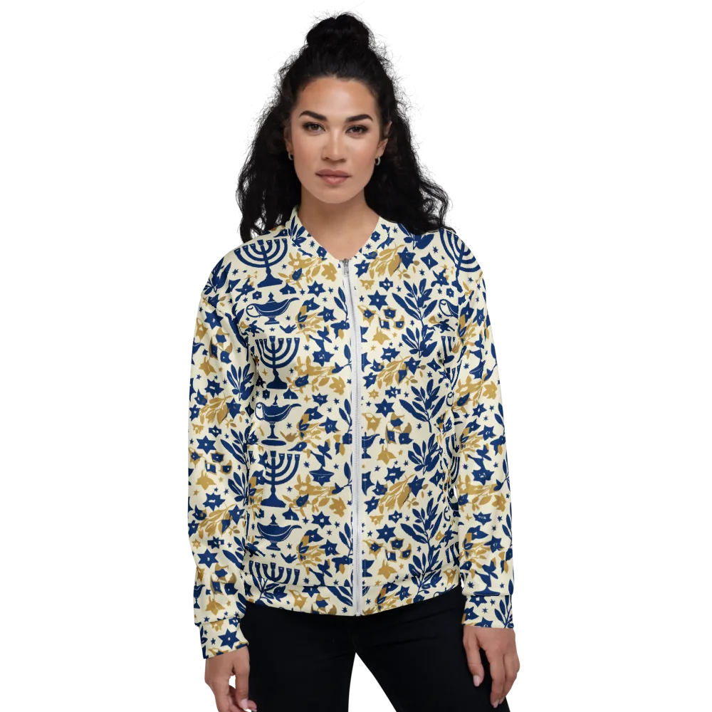 Gilded Hanukkah Garden on Bomber Jacket — Front