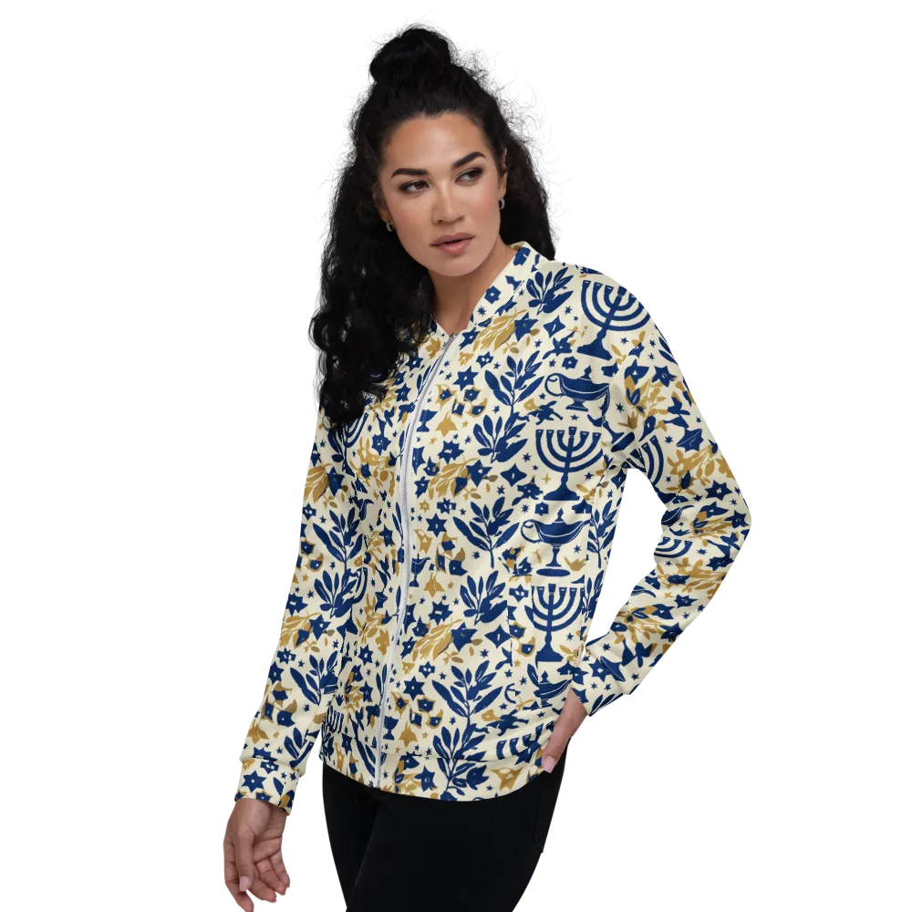 Gilded Hanukkah Garden on Bomber Jacket — Left