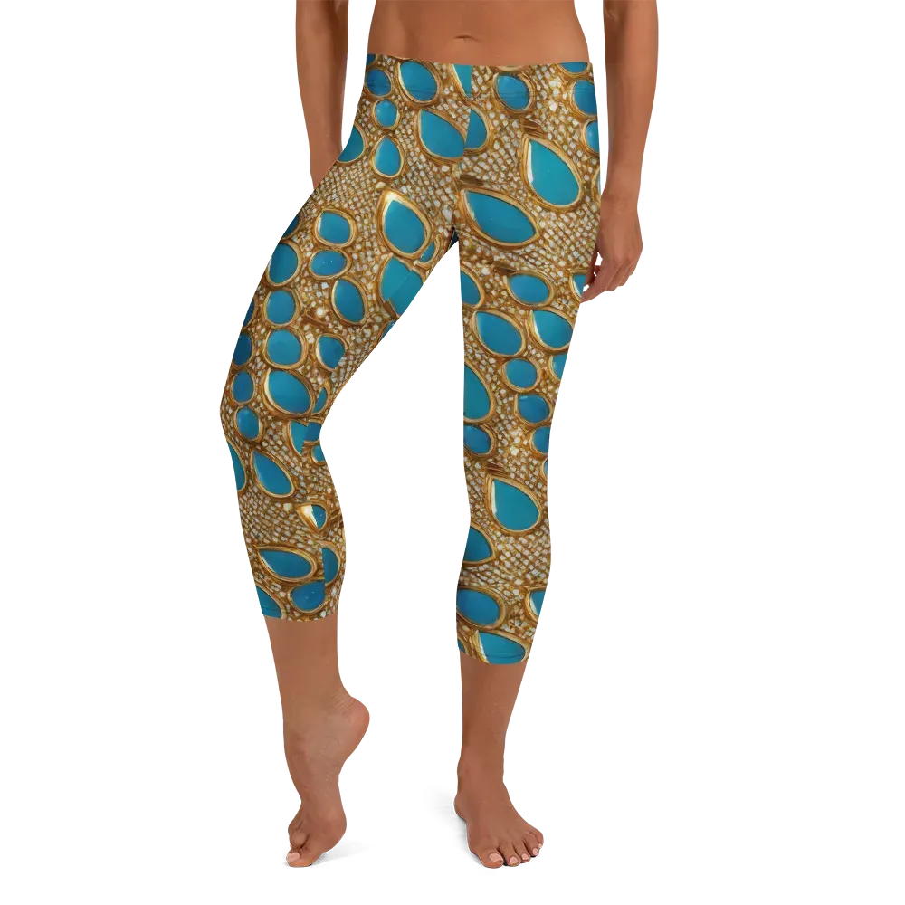 Aqua Gilded Mesh on Capri Leggings — Front