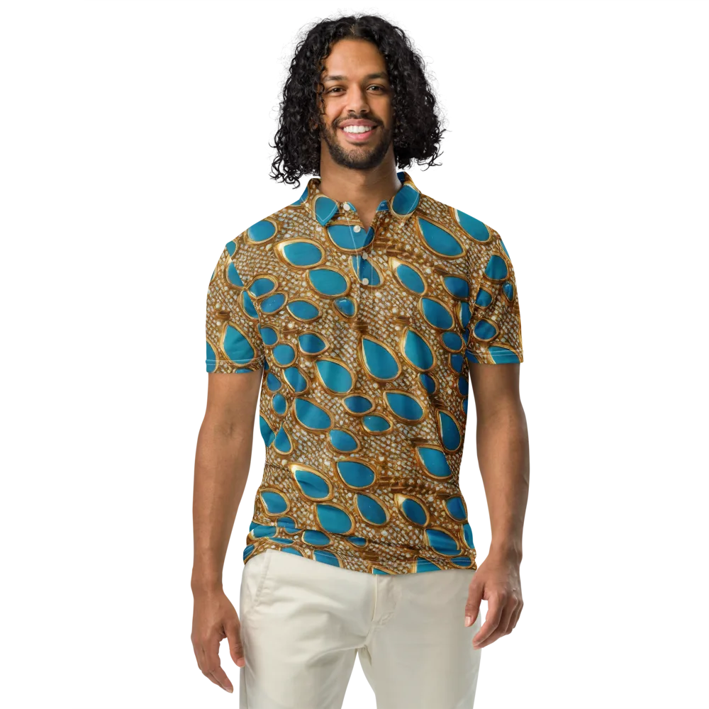 Aqua Gilded Mesh on Men's Slim Fit Polo Shirt — Front