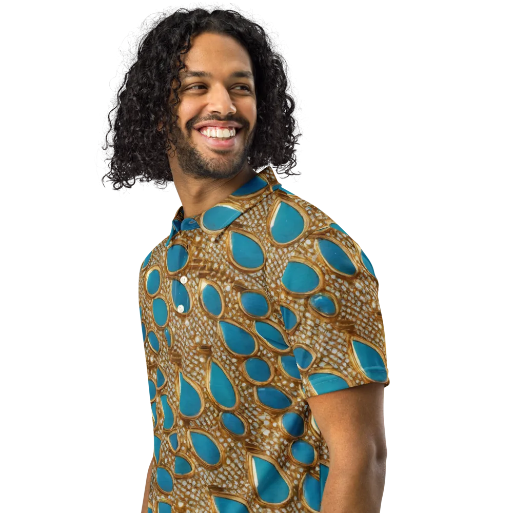 Aqua Gilded Mesh on Men's Slim Fit Polo Shirt — Left Front