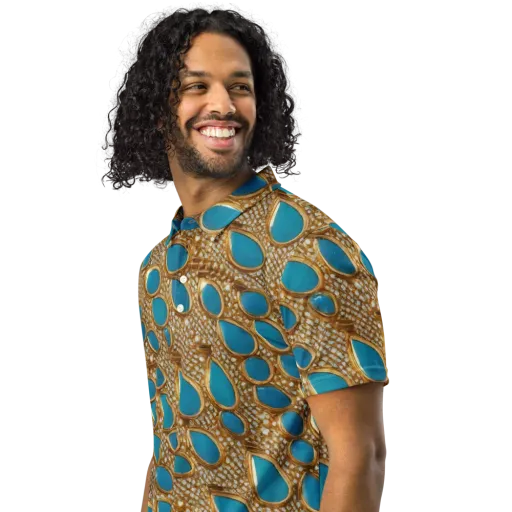 Aqua Gilded Mesh on a Men's Slim Fit Polo Shirt
