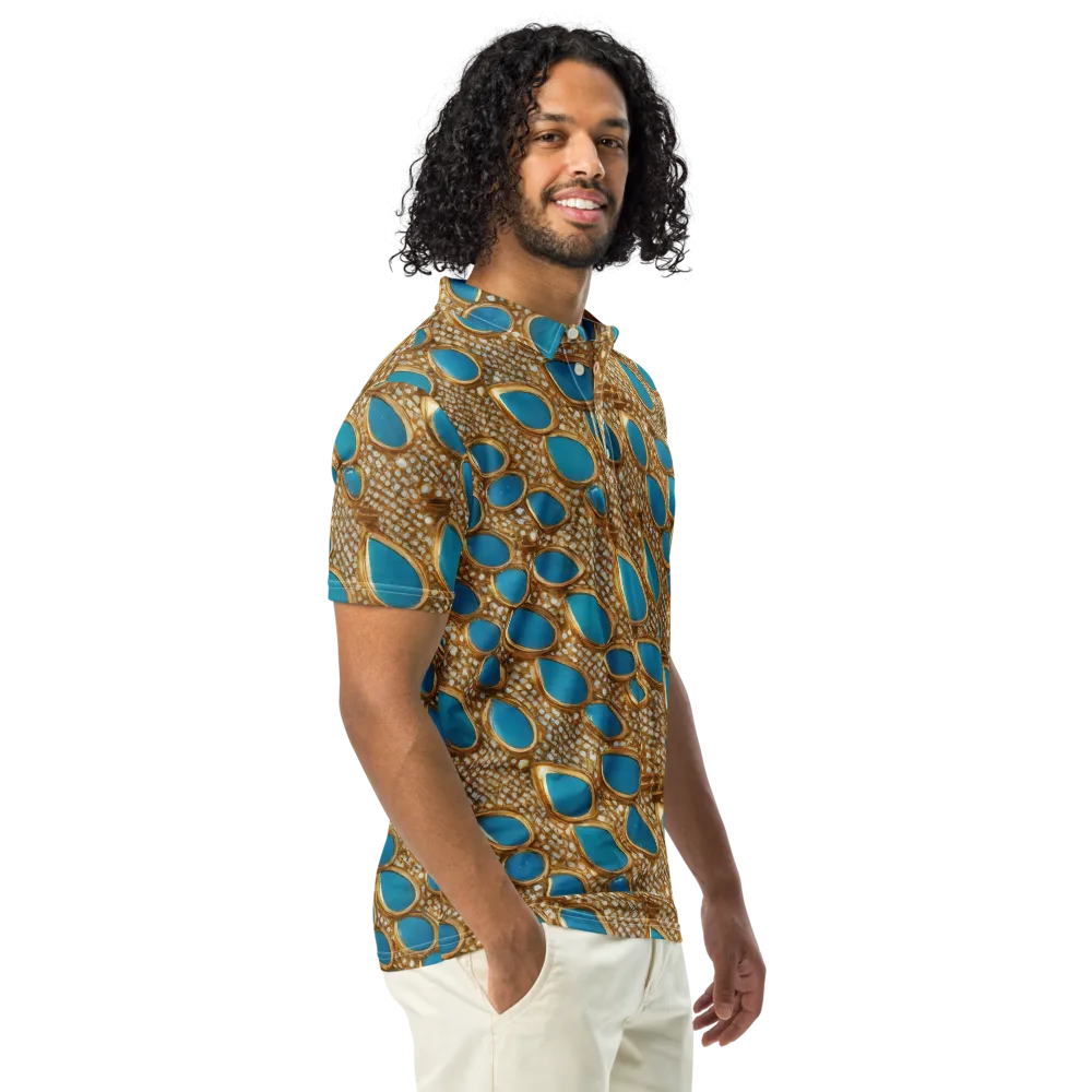 Aqua Gilded Mesh on Men's Slim Fit Polo Shirt — Right Front