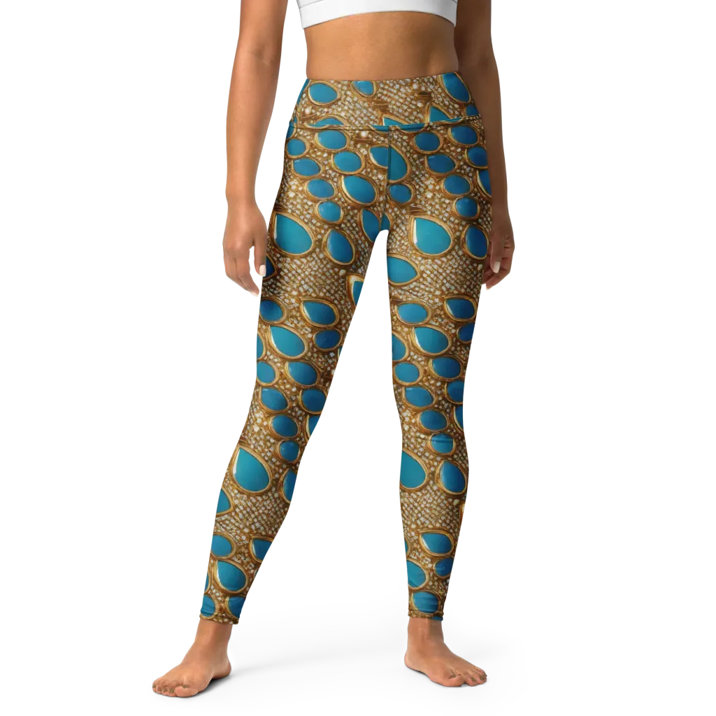 Aqua Gilded Mesh on Yoga Leggings — Front