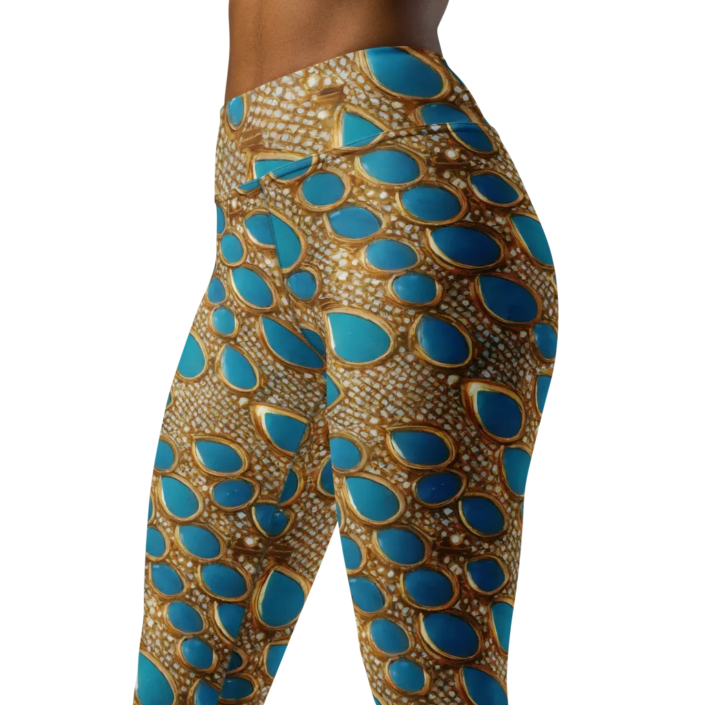 Aqua Gilded Mesh on Yoga Leggings — Left Front
