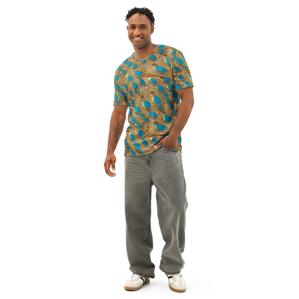 Aqua Gilded Mesh on Men's Cotton Crew Neck T-Shirt — Front
