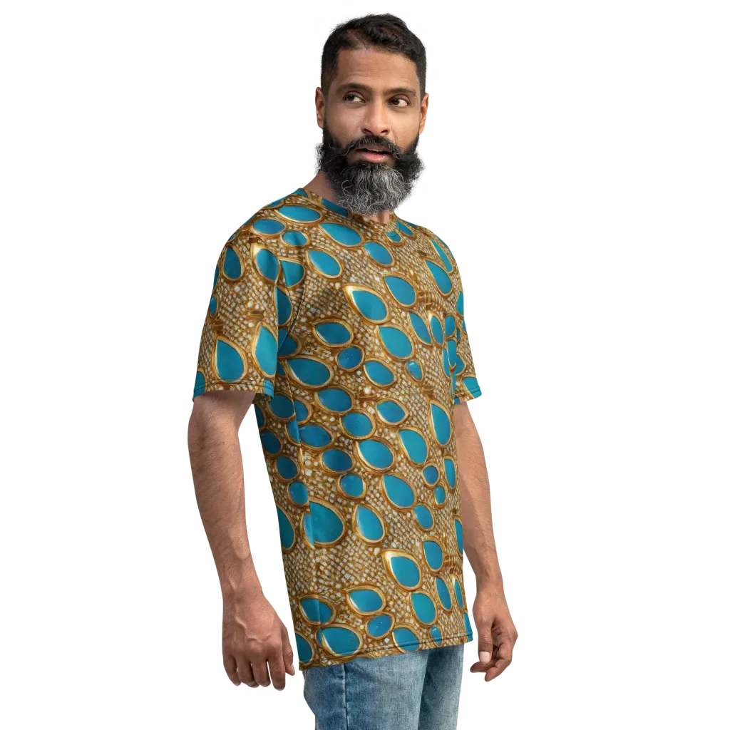 Aqua Gilded Mesh on Men's Crew Neck T-Shirt — Right
