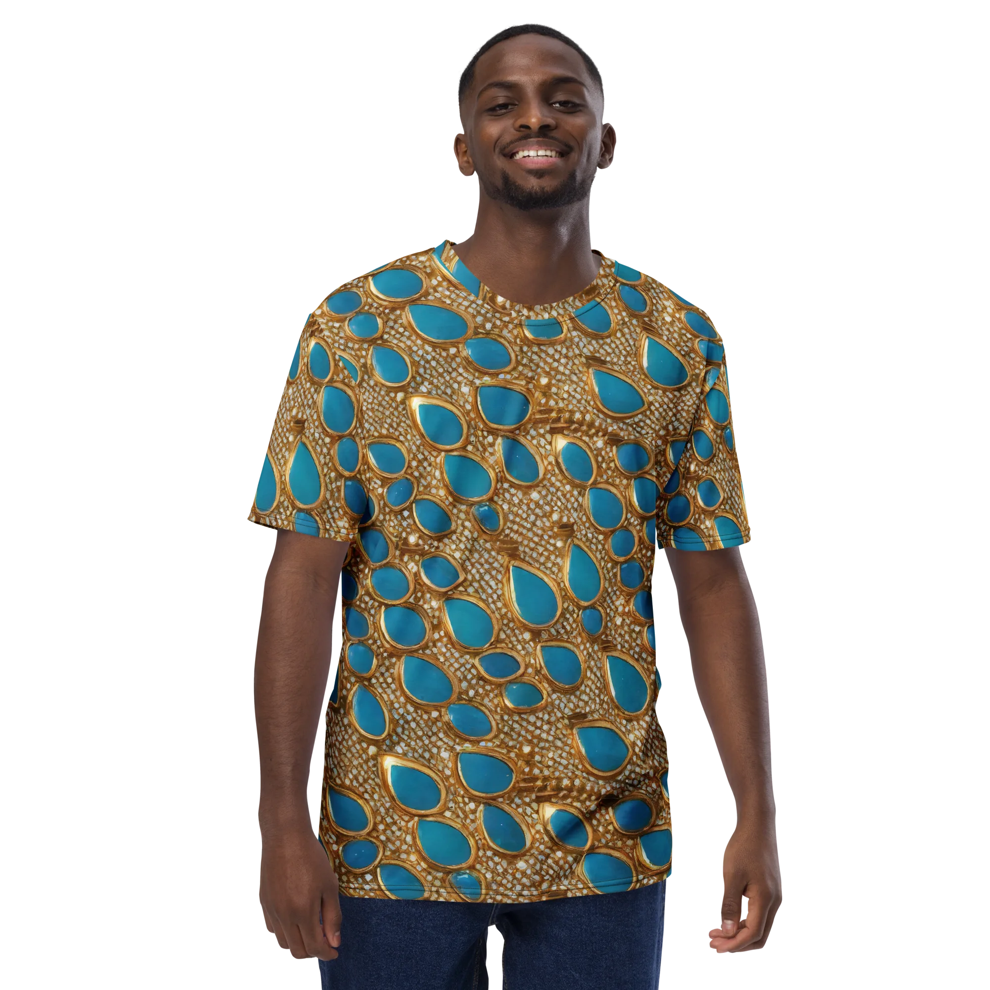 Aqua Gilded Mesh on Men's Crew Neck T-Shirt — Front