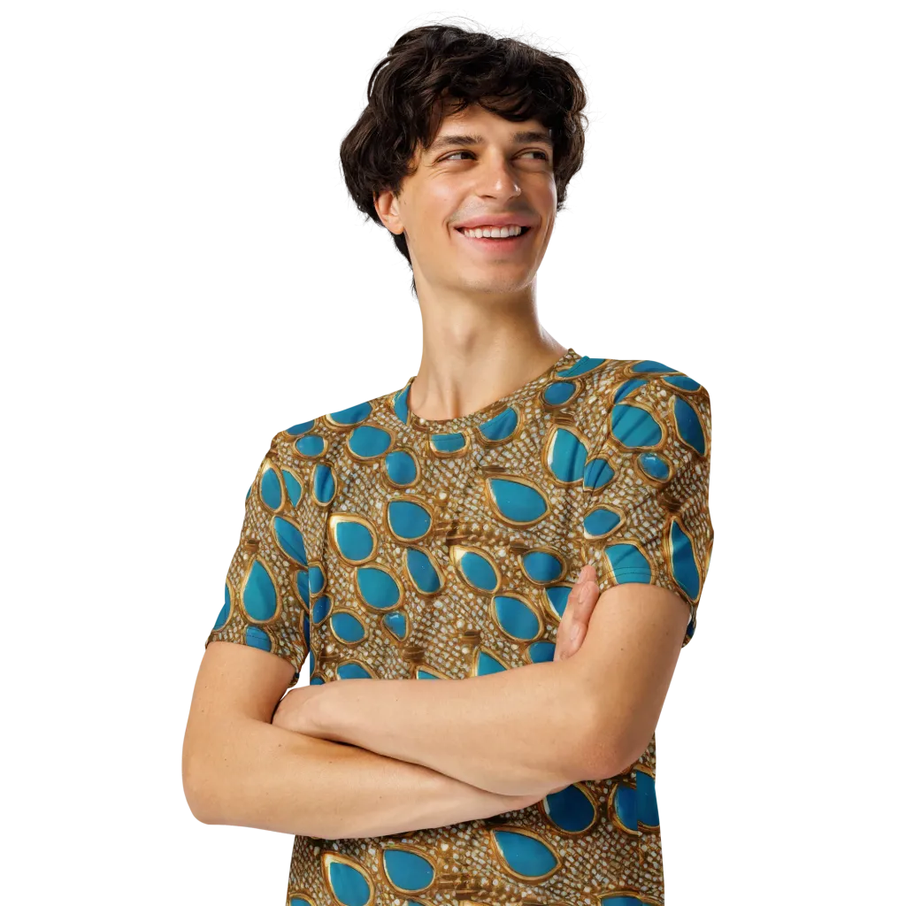 Aqua Gilded Mesh on Men's Crew Neck T-Shirt — Left Front