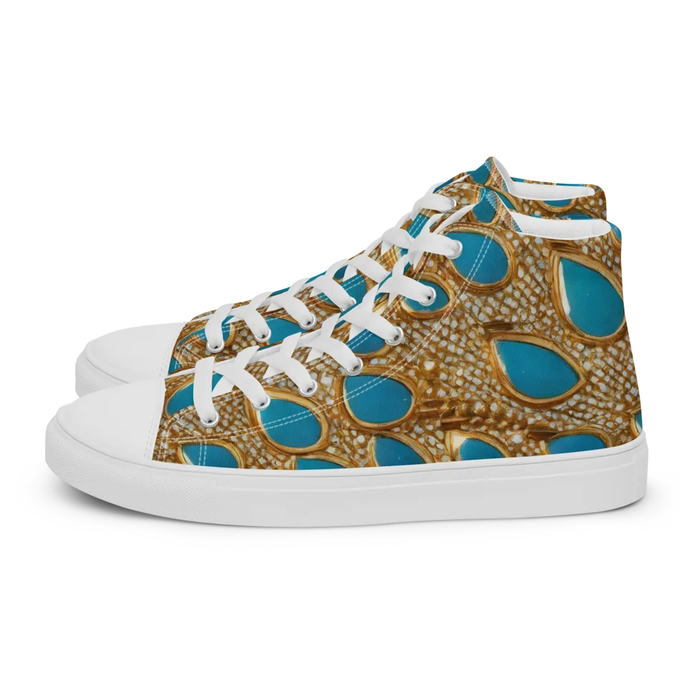 Aqua Gilded Mesh on Men's High Top Canvas Shoes — Left