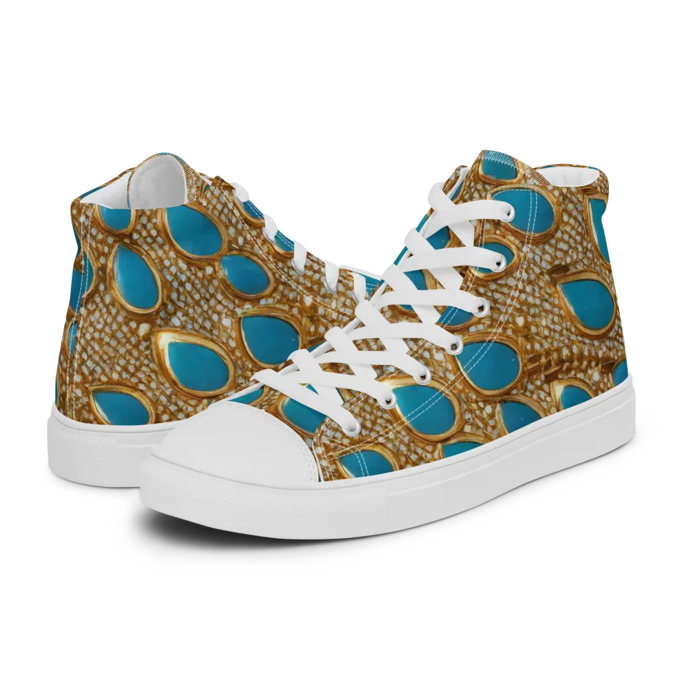 Aqua Gilded Mesh on Men's High Top Canvas Shoes — Left