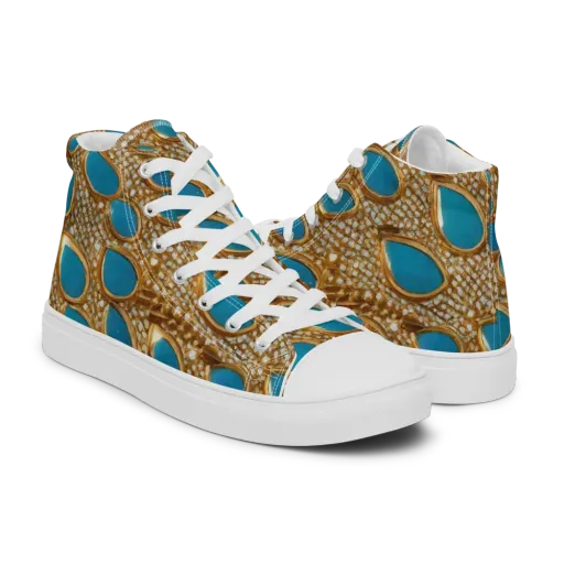 Aqua Gilded Mesh on a Men's High Top Canvas Shoes