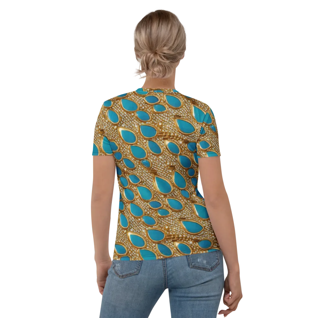 Aqua Gilded Mesh on Women's Crew Neck T-Shirt — Back