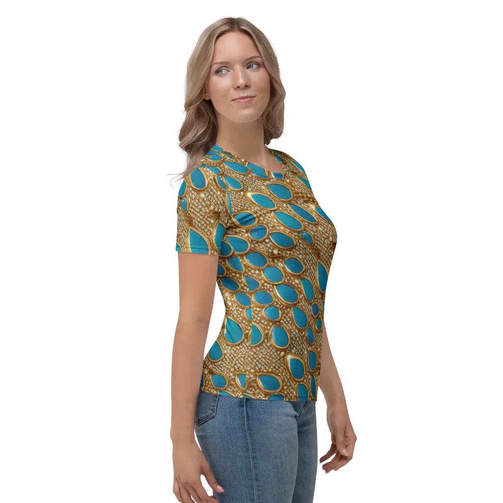 Aqua Gilded Mesh on Women's Crew Neck T-Shirt — Right