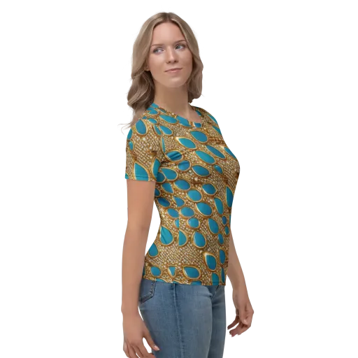 Aqua Gilded Mesh on a Women's Crew Neck T-Shirt
