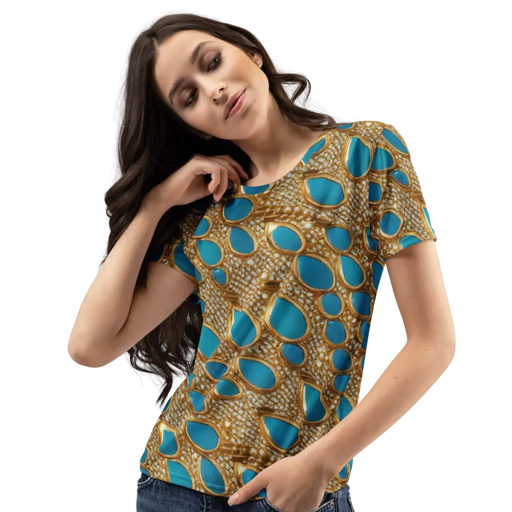Aqua Gilded Mesh on Women's Crew Neck T-Shirt — Left Front