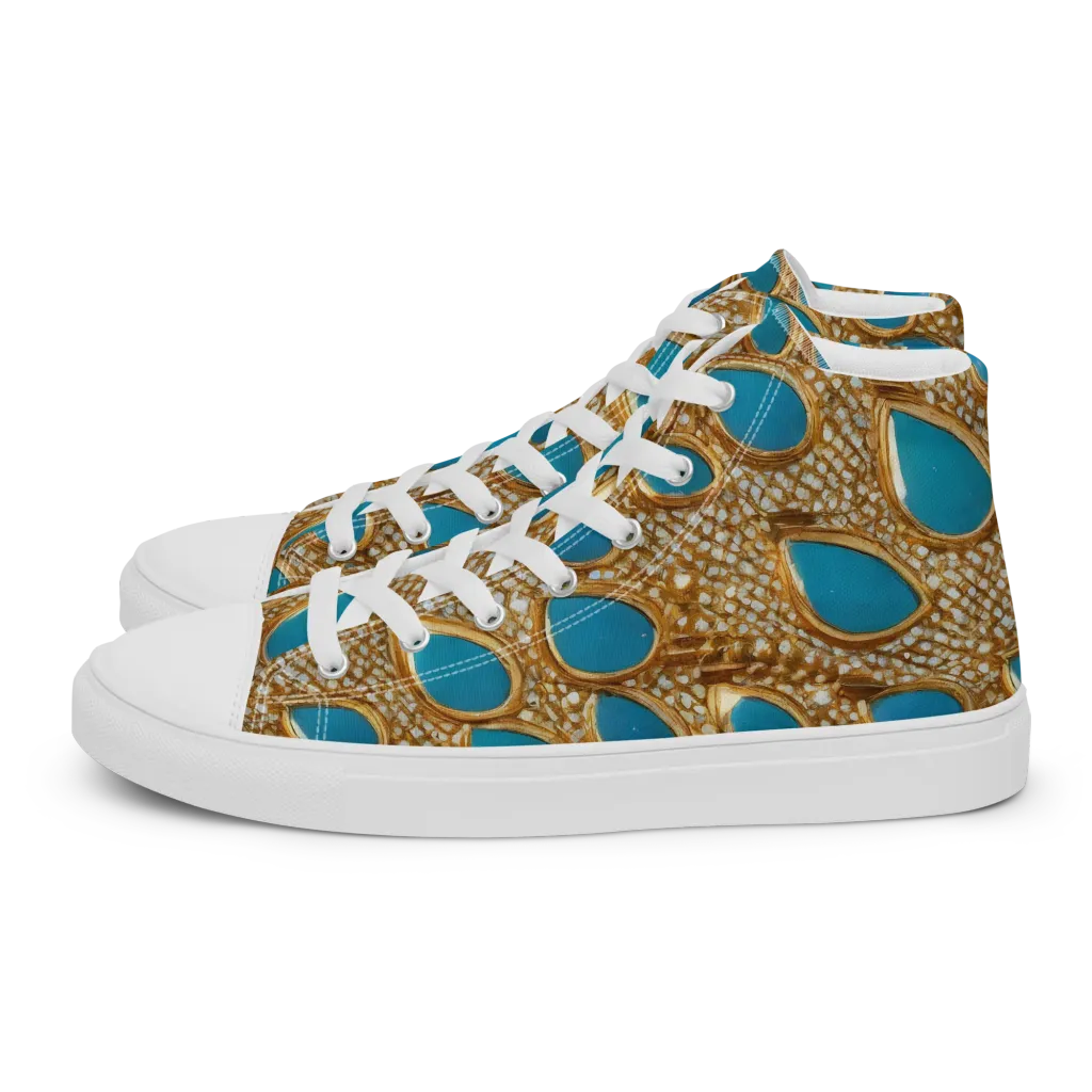 Aqua Gilded Mesh on Women's High Top Canvas Shoes — Left