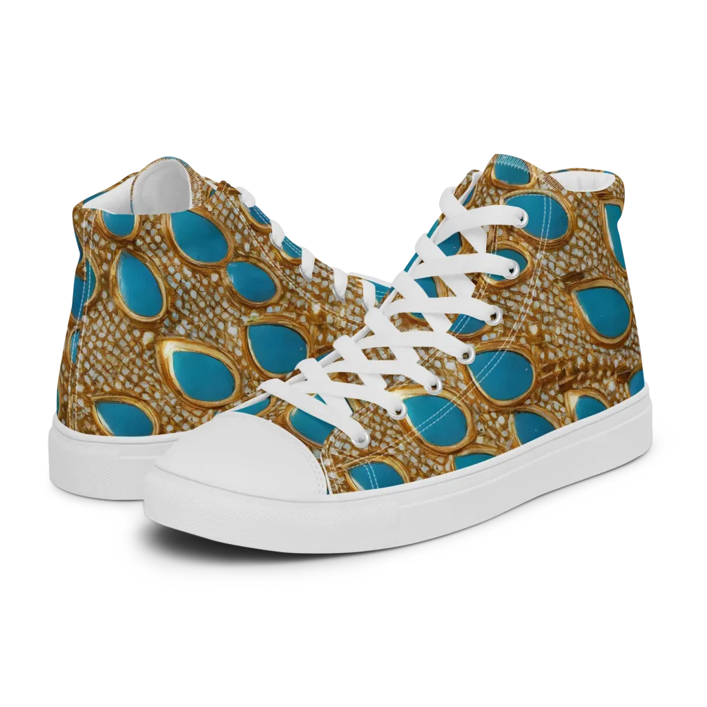 Aqua Gilded Mesh on Women's High Top Canvas Shoes — Left