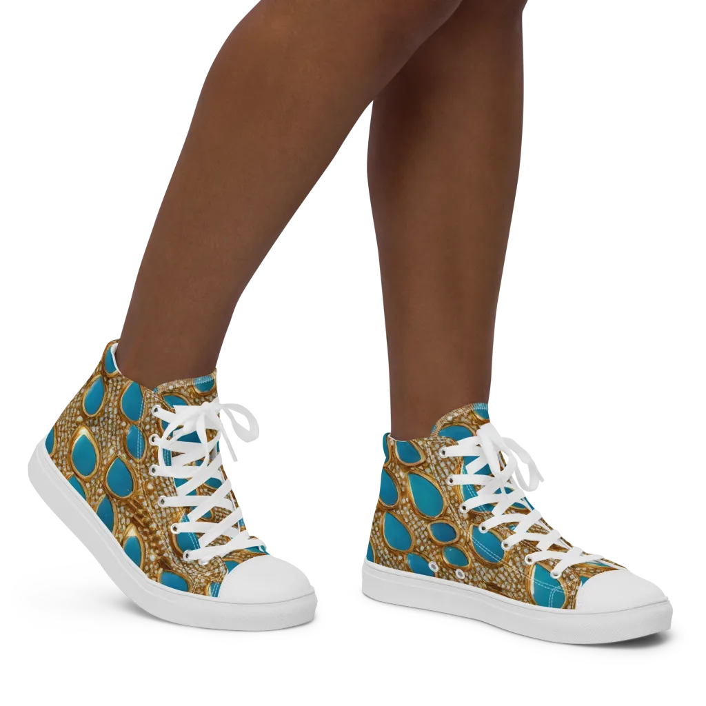 Aqua Gilded Mesh on Women's High Top Canvas Shoes — Right