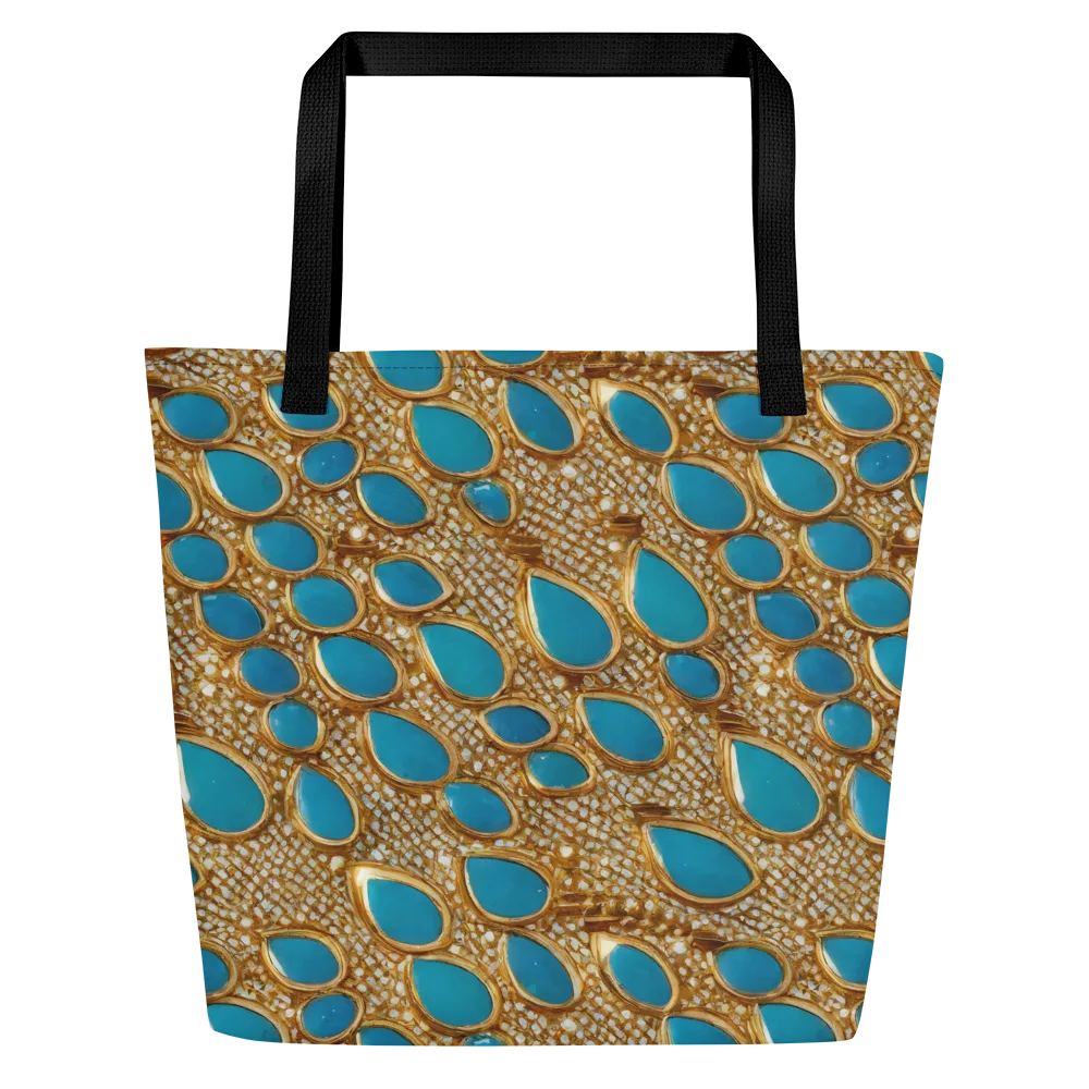 Aqua Gilded Mesh on Large Tote Bag W/ Pocket — Front