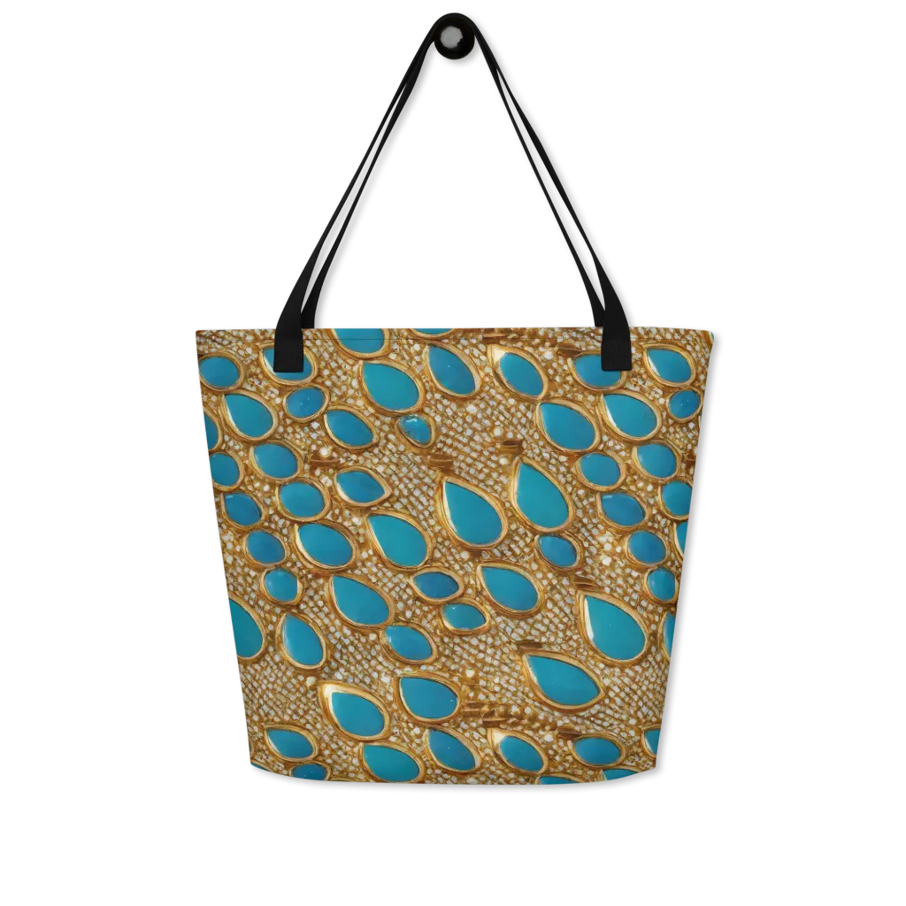Aqua Gilded Mesh on Large Tote Bag W/ Pocket — Front