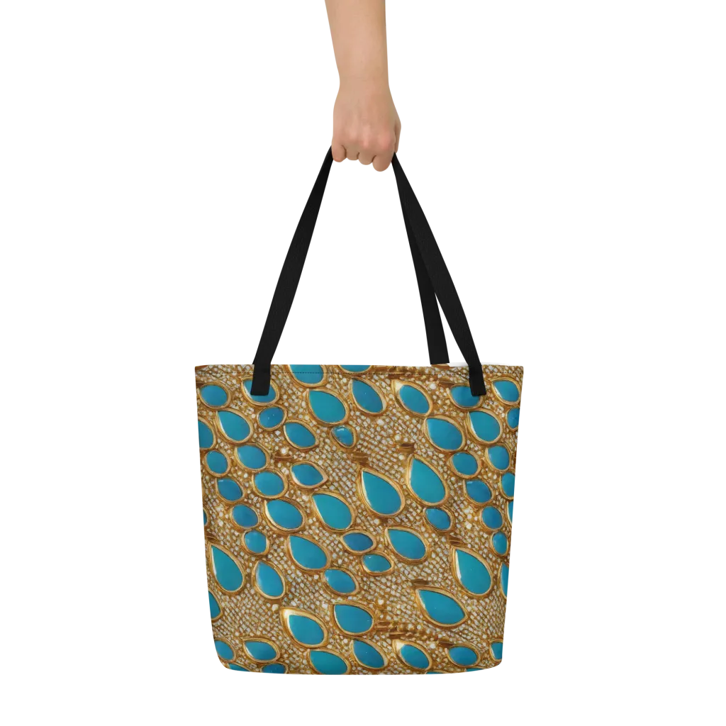 Aqua Gilded Mesh on Large Tote Bag W/ Pocket — Front