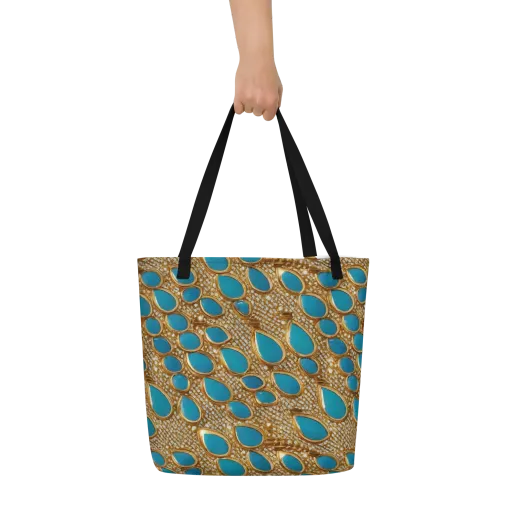 Aqua Gilded Mesh on a Large Tote Bag W/ Pocket