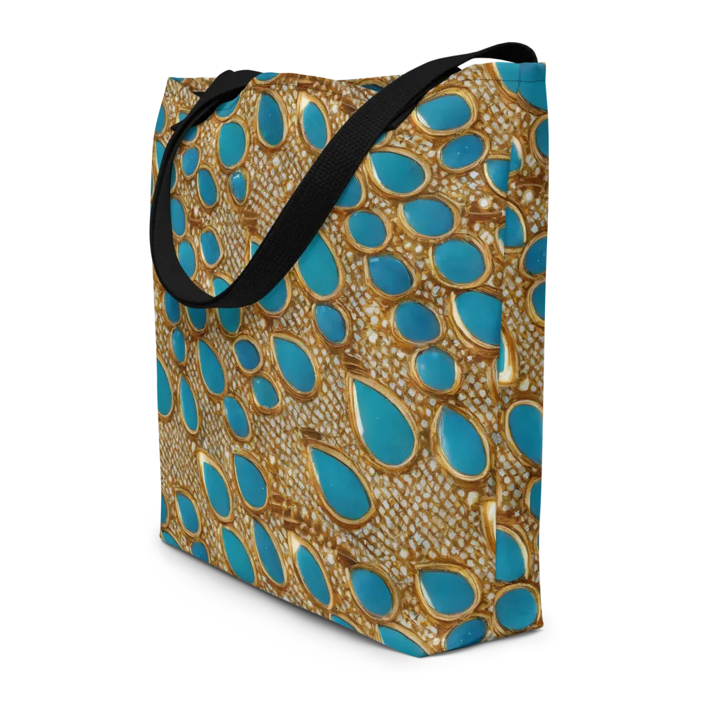 Aqua Gilded Mesh on Large Tote Bag W/ Pocket — Front