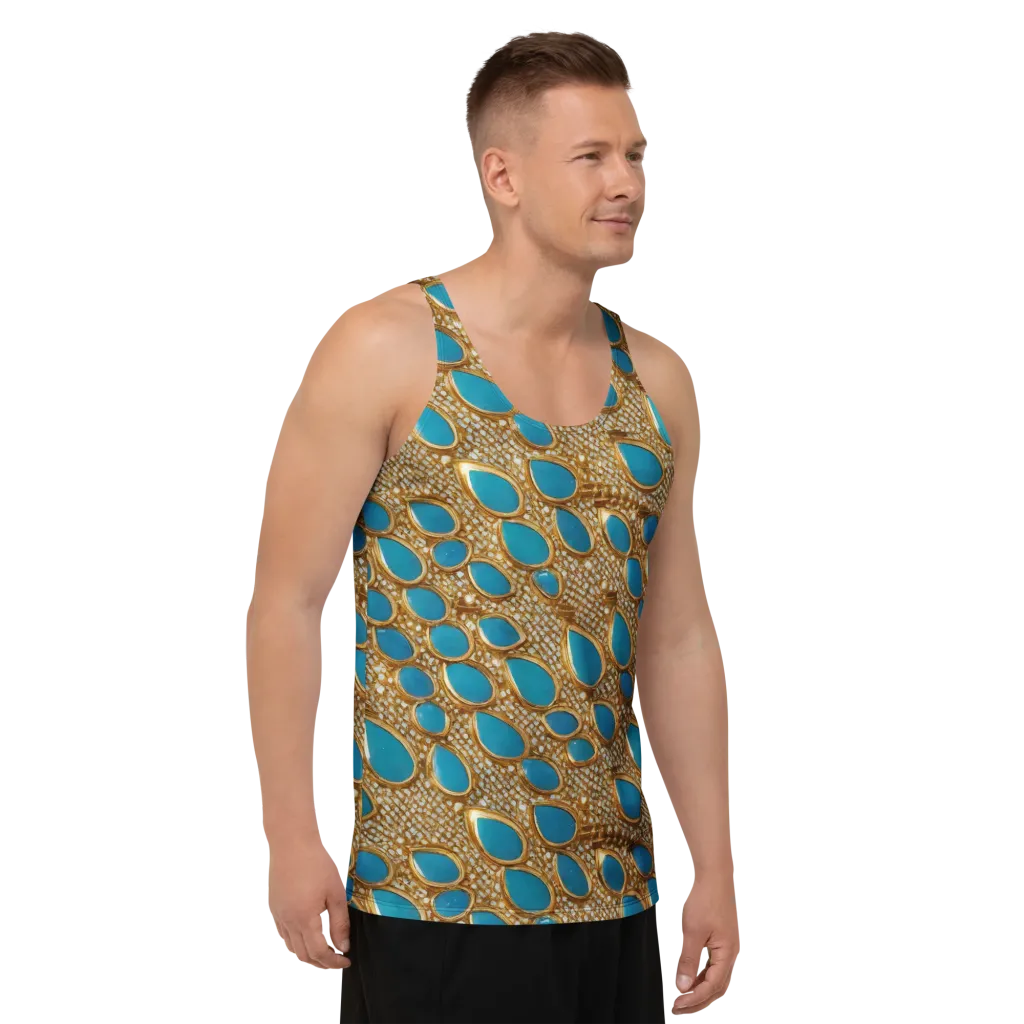 Aqua Gilded Mesh on Men's Tank Top — Right Front