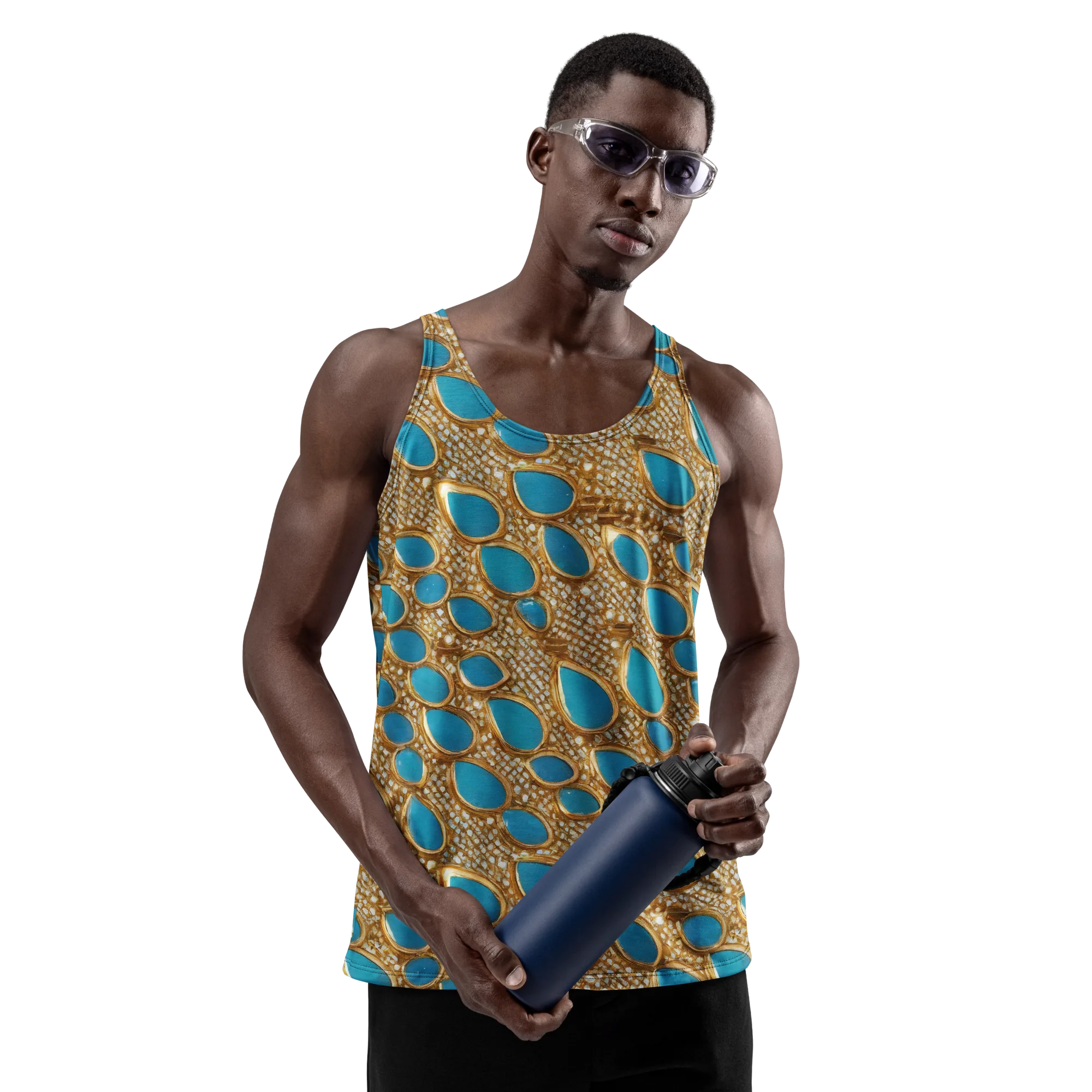 Aqua Gilded Mesh on Men's Tank Top — Front